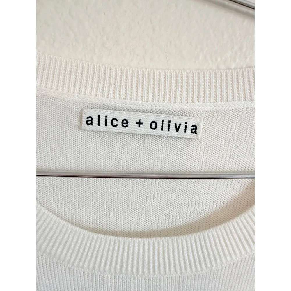 Alice + Olivia Sweater Womens White Stacey Face Sequin Wool Crew Neck C610711910